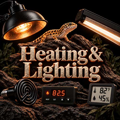 Reptile heating and lighting: UVB lamp, basking light and thermostats