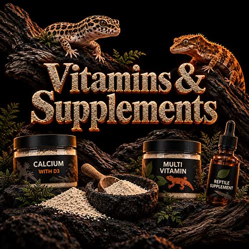 Reptile vitamins and supplements: calcium and multivitamin jars