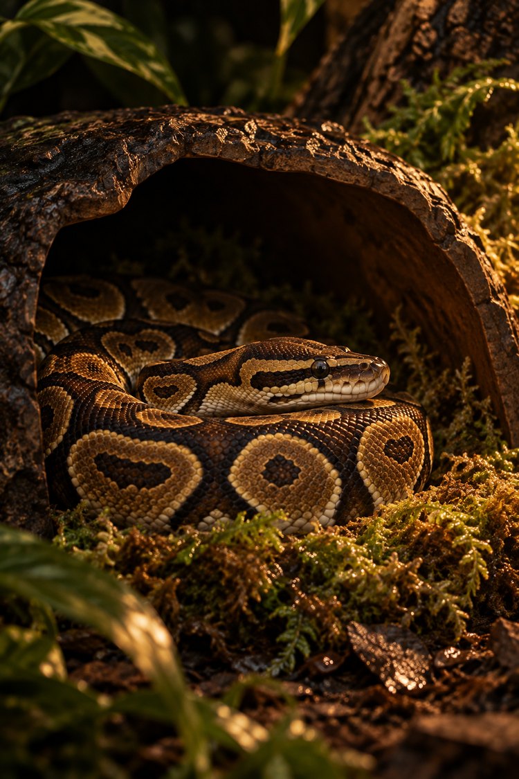 Ball python care: humid hide with damp sphagnum moss