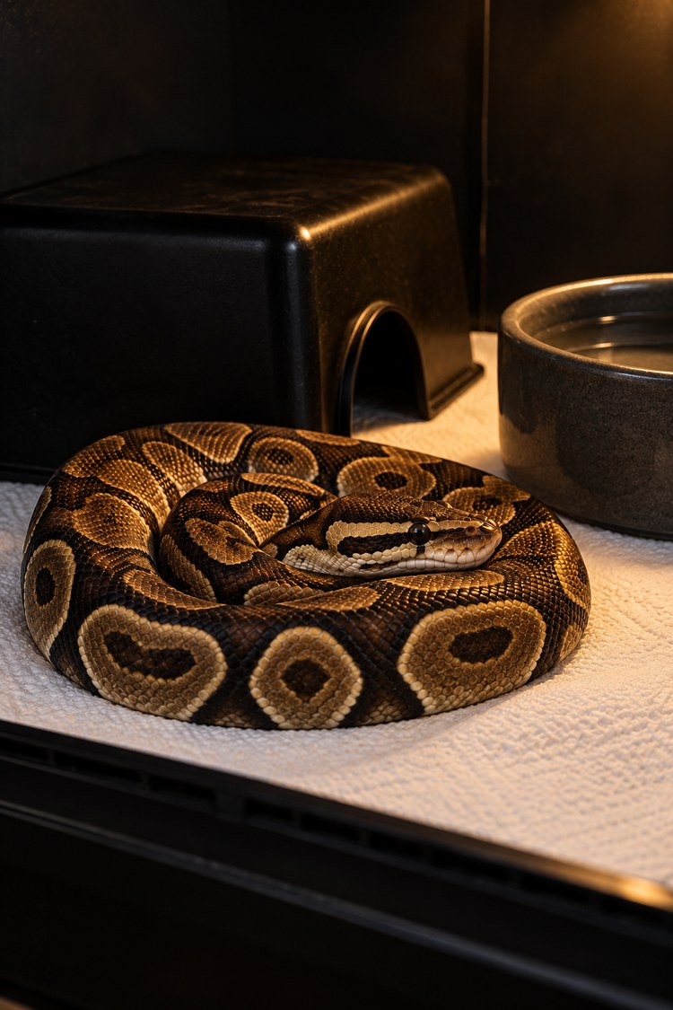 Simple paper-towel quarantine enclosure for a new snake