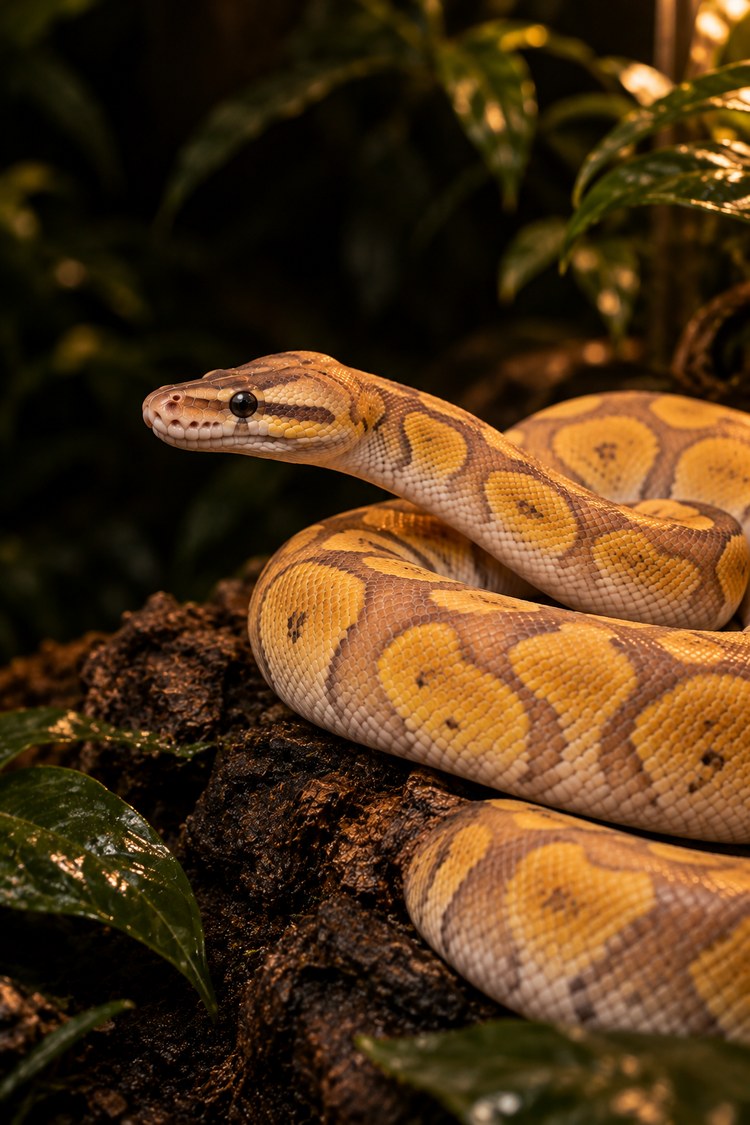 Banana royal with a creamy yellow pattern and fine dark freckles