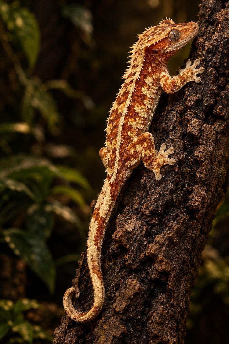 Pinstripe harlequin climbing a cork bark branch