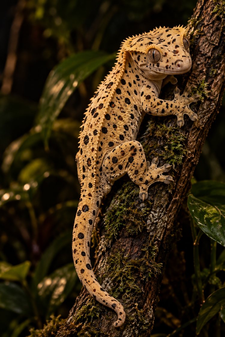 Dalmatian with very heavy black spotting on a branch